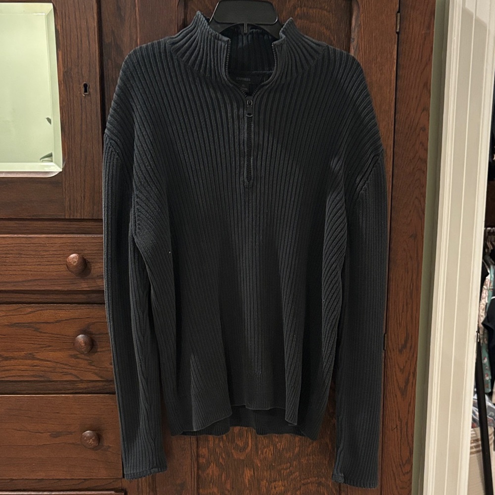 Express Men's Dark Gray Zip-Up Sweater